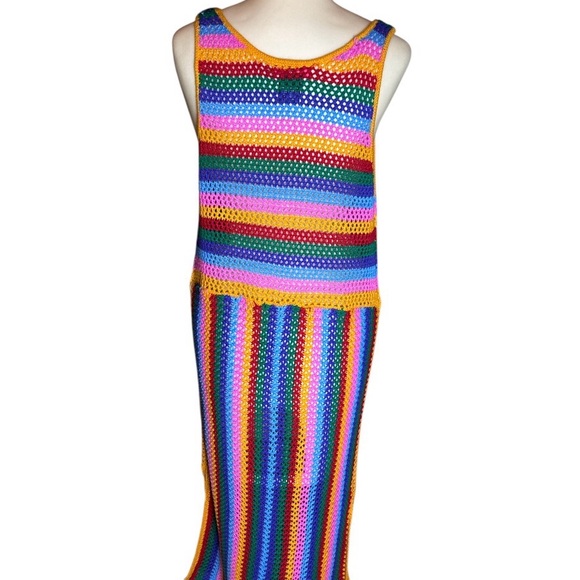 Anthropologie Runway 7 Rainbow Crochet Duster Sweater Vest Large Acrylic SM/MED - Picture 5 of 6